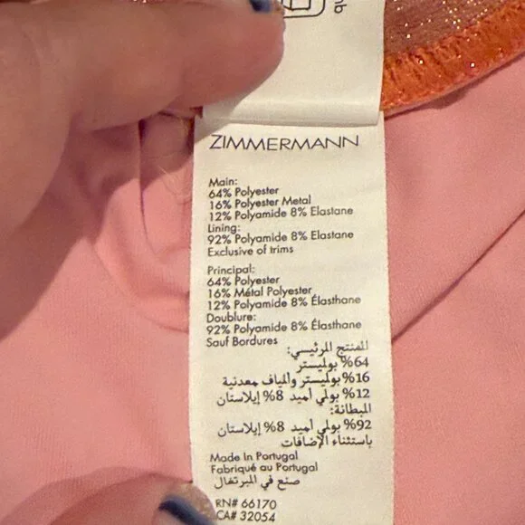 Zimmerman | Golden Metallic Bandeau Belted Swimsuit | Ombrè | Size: 8-10 - Picture 4 of 16